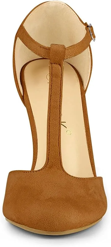 Allegra K Women's Rounded Toe Stiletto Heel T-Strap Dress Pumps