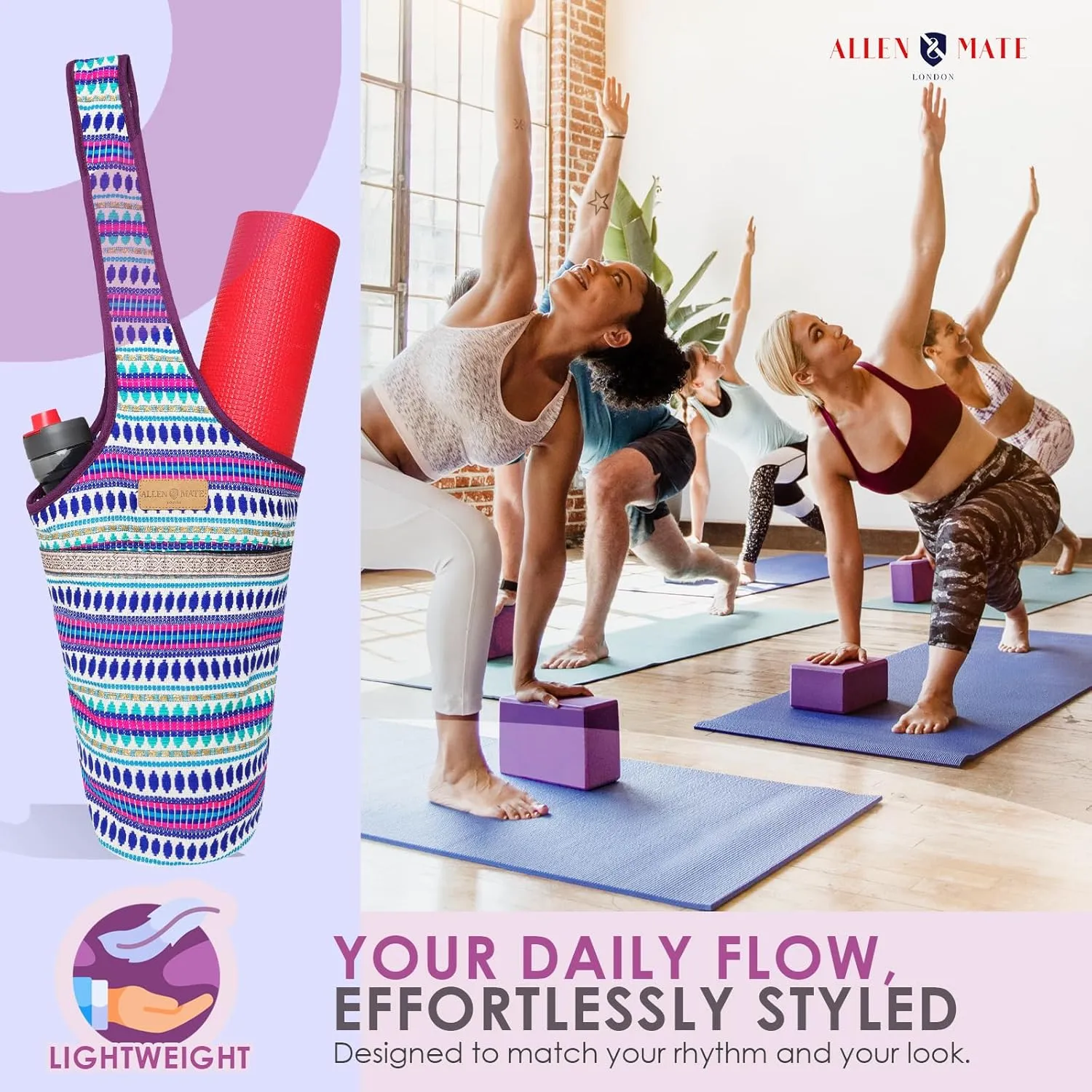 ALLEN & MATE Unisex Yoga Exercise Mat Bag with Large Size Pocket, Big Capacity Mat Tote Shoulder Carrier for Men & Women