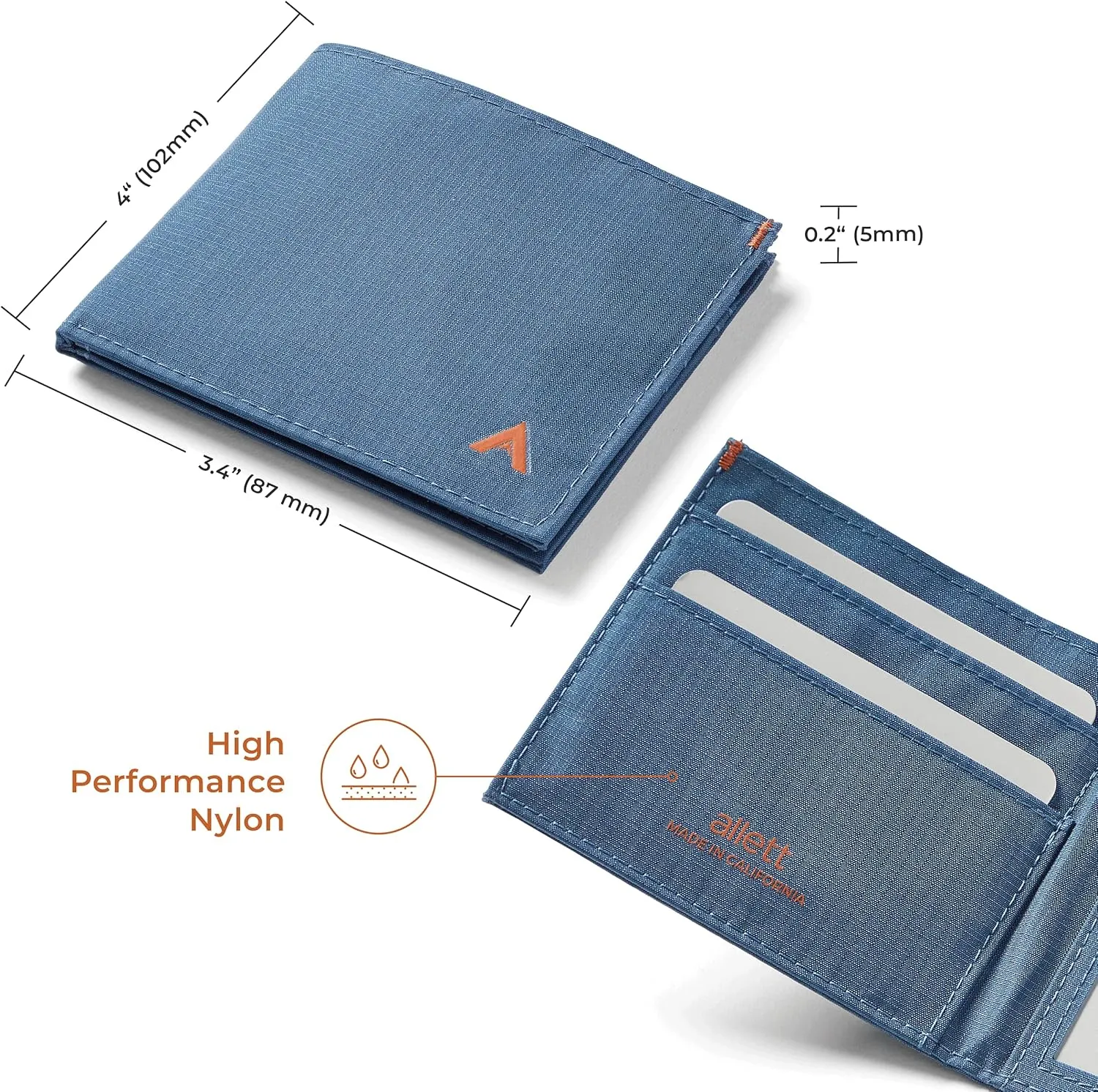 Allett ID Wallet, Indigo Blue | Nylon, RFID Blocking | Slim Minimalist Bifold Wallet, Water Resistant, Durable, Thin, Front Pocket | Holds 4-12  Cards, Cash