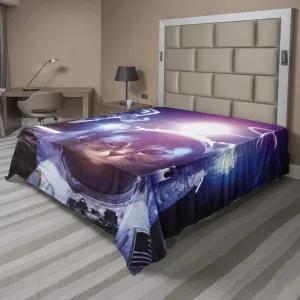 Ambesonne Space Cat Flat Sheet, Astronauts in Nebula Galaxy with Eclipse in Saturn Planets Image, Soft Comfortable Top Sheet Decorative Bedding 1 Piece, California King, Dark Blue Purple