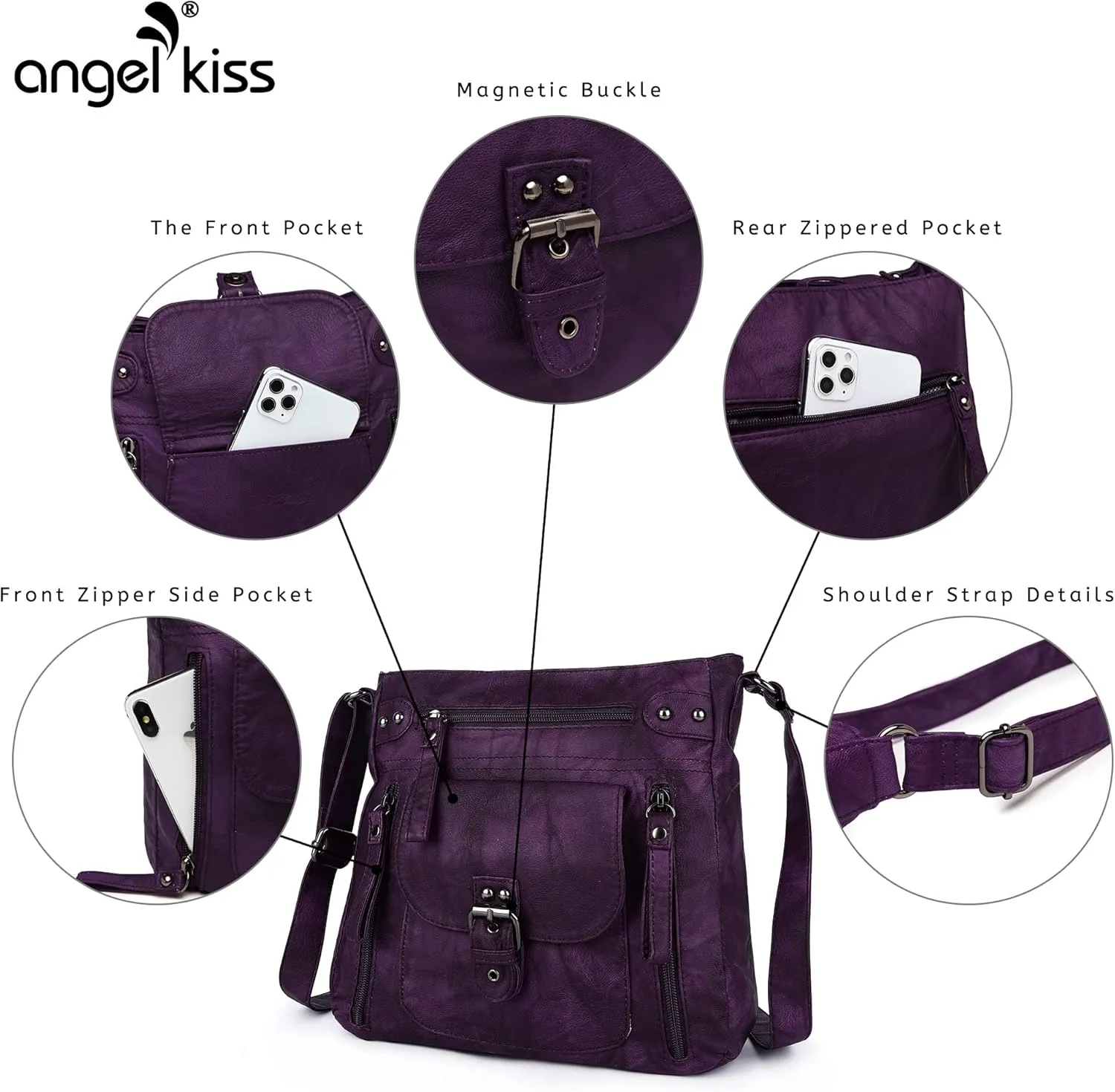 Angel Kiss Crossbody Bags Shoulder Bags and Handbags for Women Multi Pocket Daily Soft Hobo Purses Medium Size