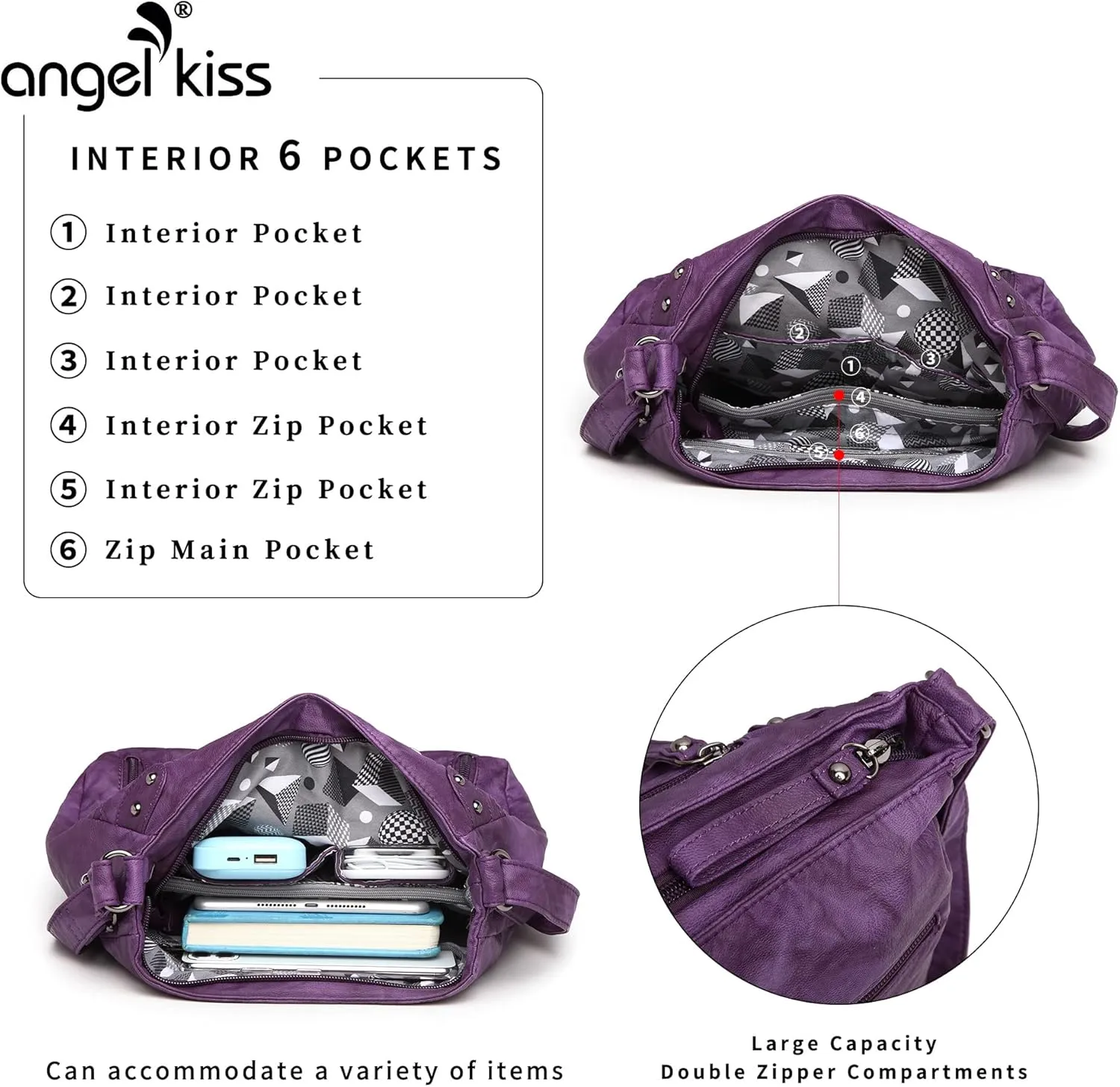 Angel Kiss Crossbody Bags Shoulder Bags and Handbags for Women Multi Pocket Daily Soft Hobo Purses Medium Size