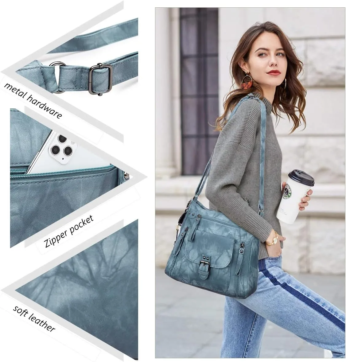 Angel Kiss Crossbody Bags Shoulder Bags and Handbags for Women Multi Pocket Daily Soft Hobo Purses Medium Size
