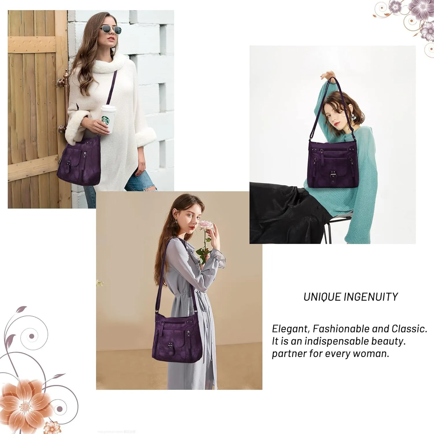 Angel Kiss Crossbody Bags Shoulder Bags and Handbags for Women Multi Pocket Daily Soft Hobo Purses Medium Size