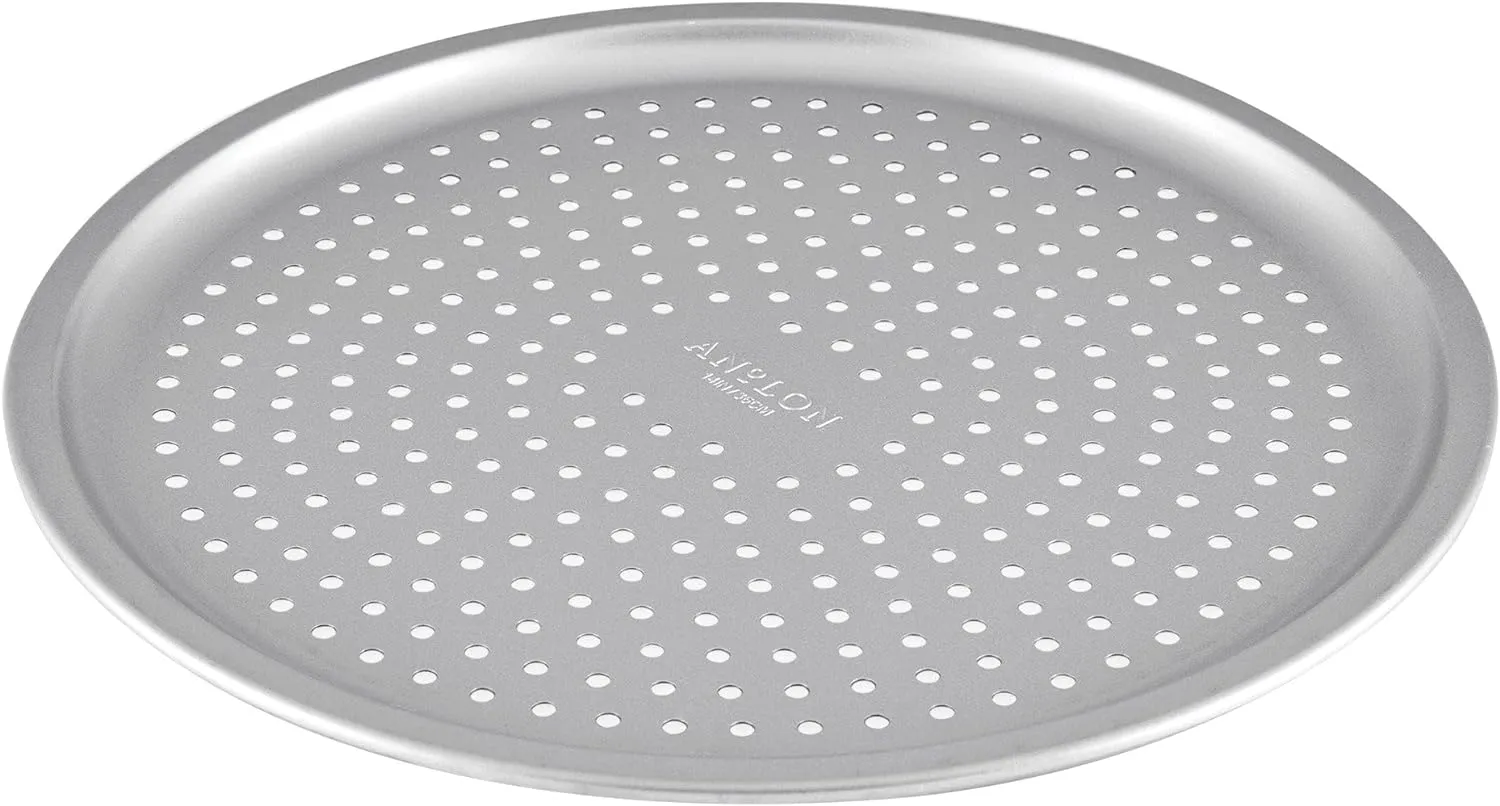 Anolon Pro-Bake Aluminized Steel Bakeware Perforated Pizza Pan, 14 Inch - Silver