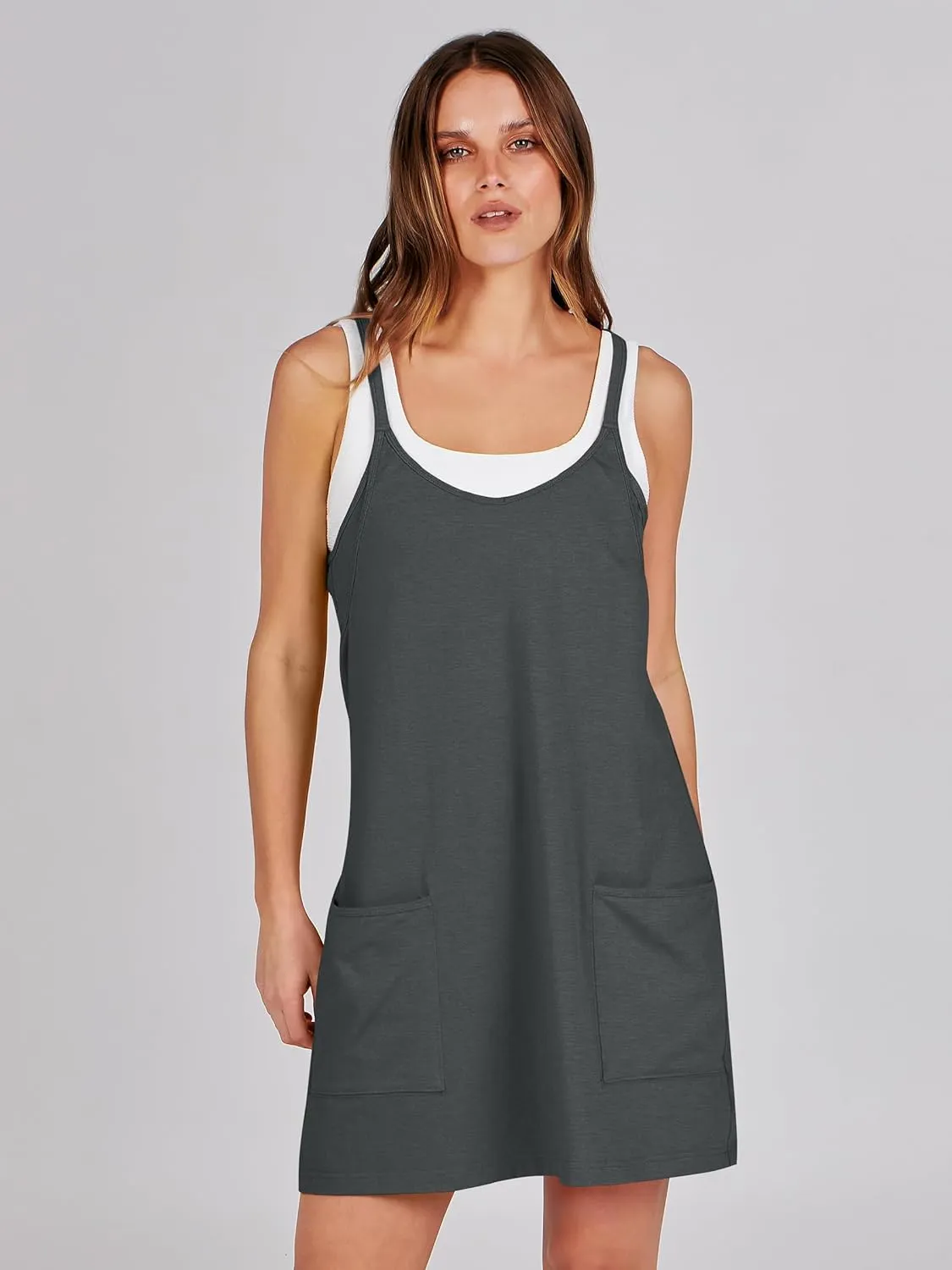 ANRABESS Women Athletic Dress Summer Tennis Workout Active Sports Mini Romper Dress Built in Shorts Travel Vacation Clothes