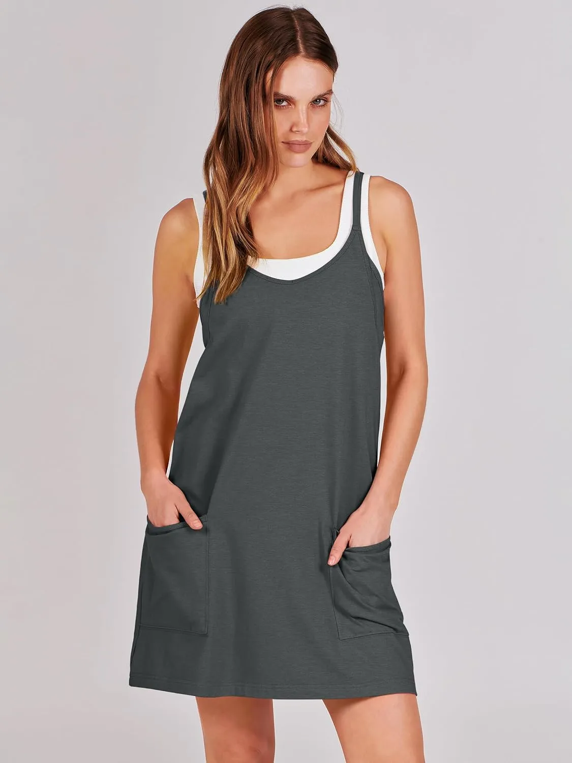 ANRABESS Women Athletic Dress Summer Tennis Workout Active Sports Mini Romper Dress Built in Shorts Travel Vacation Clothes