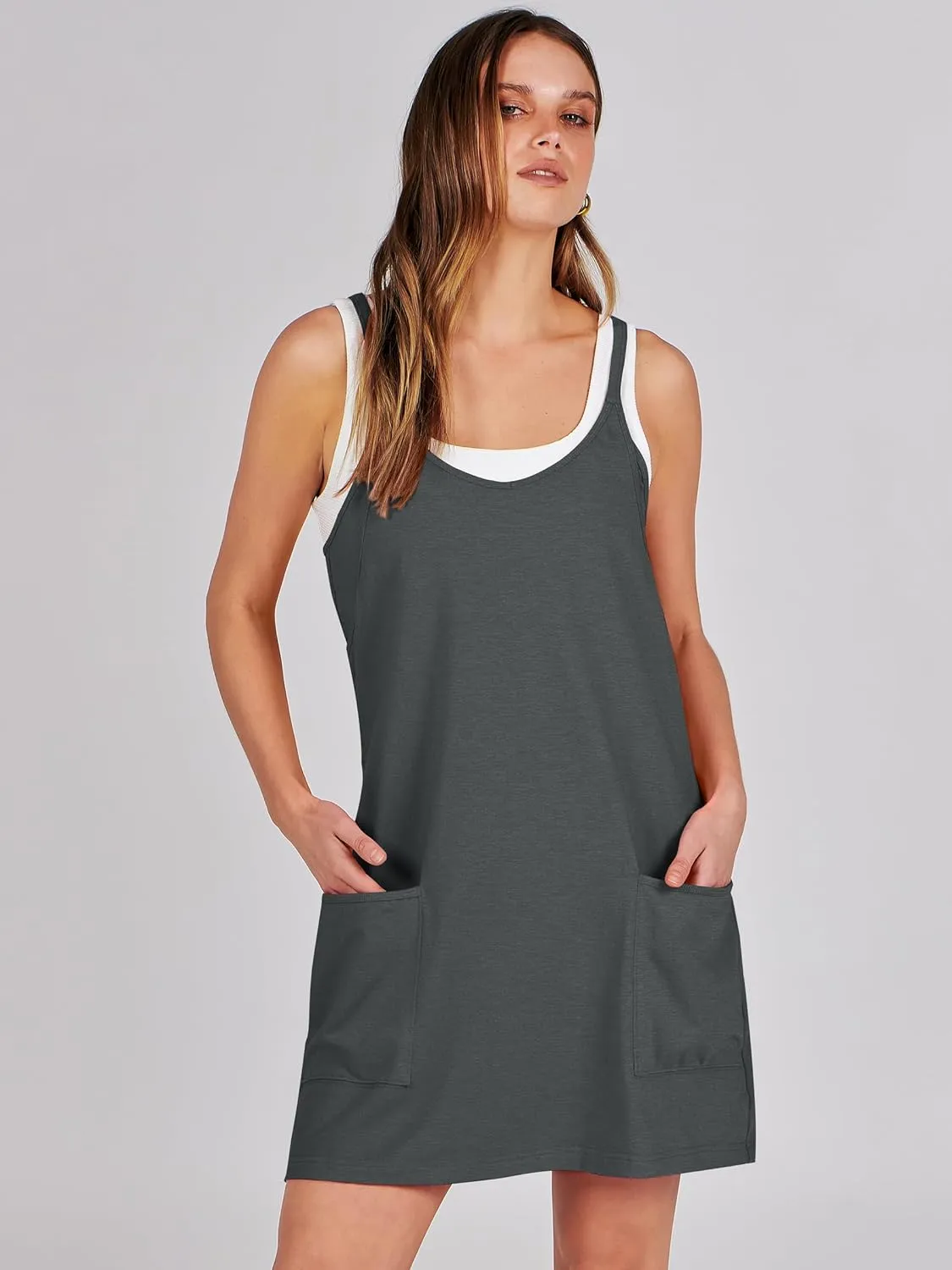 ANRABESS Women Athletic Dress Summer Tennis Workout Active Sports Mini Romper Dress Built in Shorts Travel Vacation Clothes