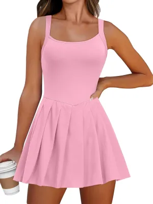 ANRABESS Women's Tennis Athletic Pleated Summer Mini Dress 2025 Golf Workout Build in Shorts Casual Romper Short Sundress