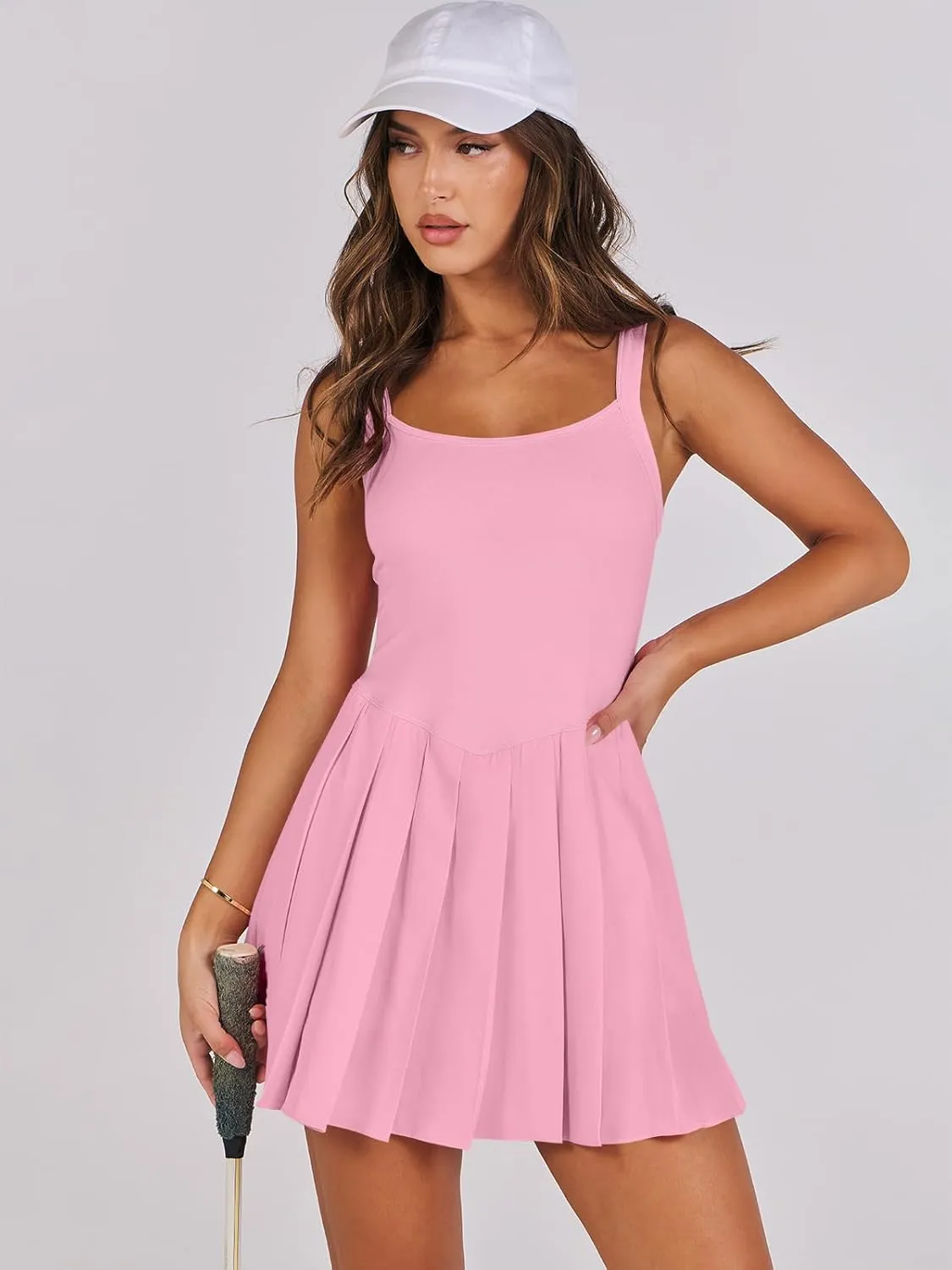 ANRABESS Women's Tennis Athletic Pleated Summer Mini Dress 2025 Golf Workout Build in Shorts Casual Romper Short Sundress