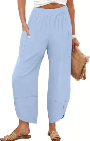 ANRABESS Womens Wide Leg Palazzo Capri Pants 2025 Summer Casual Loose High Waisted Lounge Flowy Cropped Beach Work Trousers