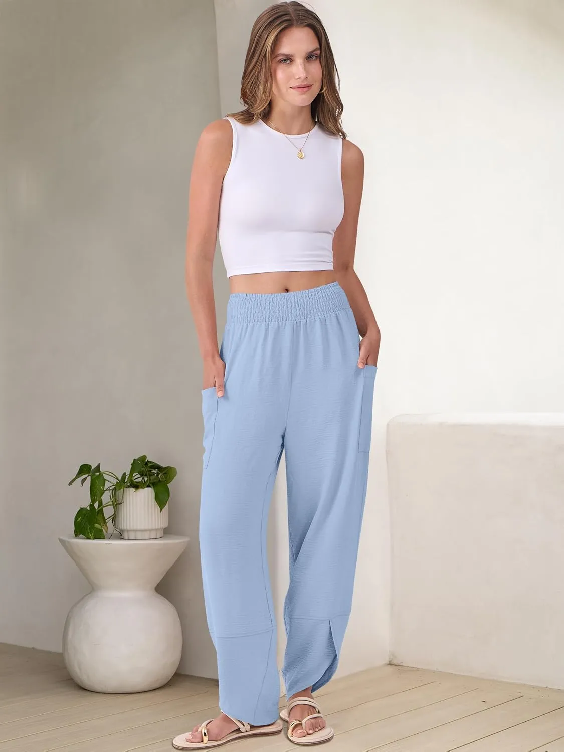 ANRABESS Womens Wide Leg Palazzo Capri Pants 2025 Summer Casual Loose High Waisted Lounge Flowy Cropped Beach Work Trousers