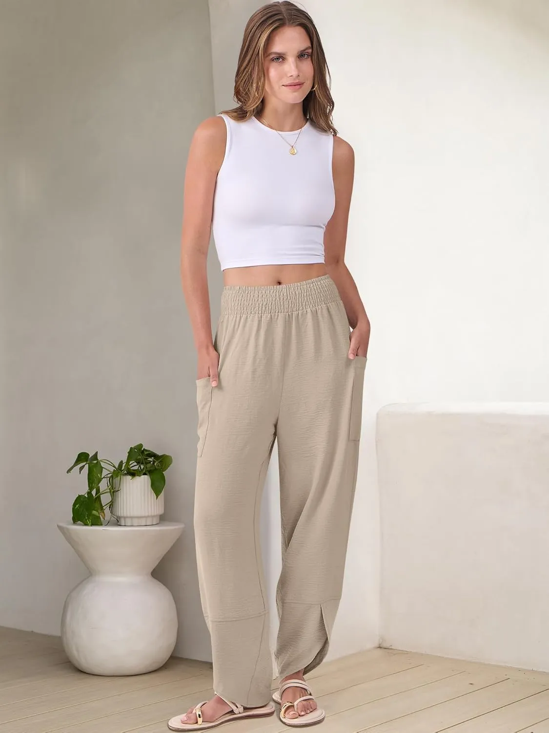 ANRABESS Womens Wide Leg Palazzo Capri Pants 2025 Summer Casual Loose High Waisted Lounge Flowy Cropped Beach Work Trousers