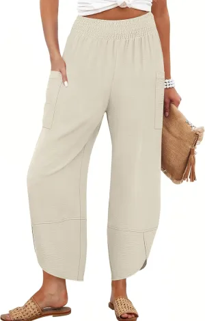 ANRABESS Womens Wide Leg Palazzo Capri Pants 2025 Summer Casual Loose High Waisted Lounge Flowy Cropped Beach Work Trousers