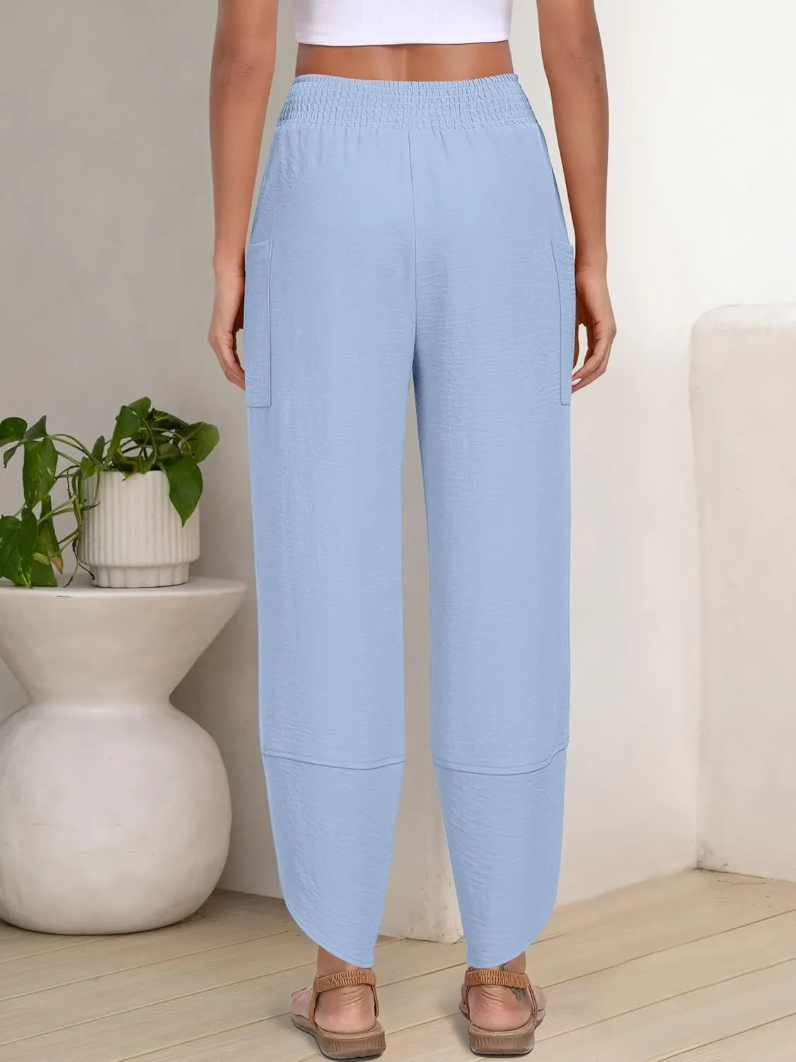 ANRABESS Womens Wide Leg Palazzo Capri Pants 2025 Summer Casual Loose High Waisted Lounge Flowy Cropped Beach Work Trousers