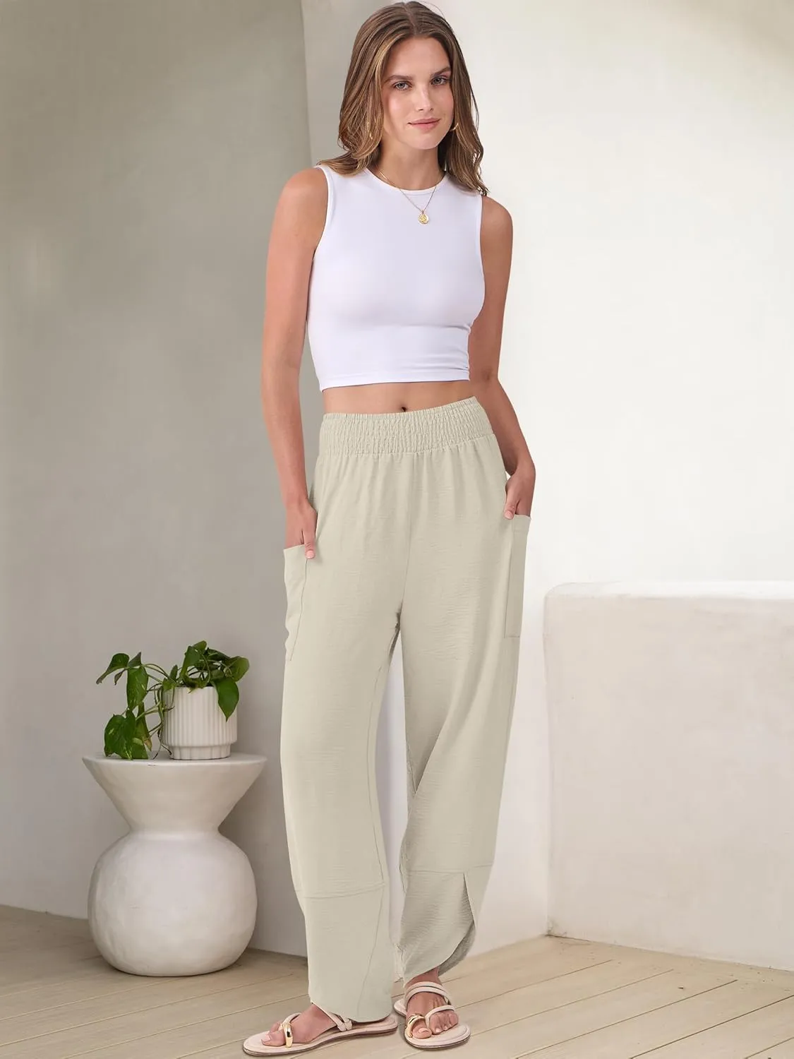 ANRABESS Womens Wide Leg Palazzo Capri Pants 2025 Summer Casual Loose High Waisted Lounge Flowy Cropped Beach Work Trousers