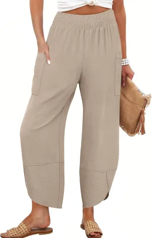 ANRABESS Womens Wide Leg Palazzo Capri Pants 2025 Summer Casual Loose High Waisted Lounge Flowy Cropped Beach Work Trousers