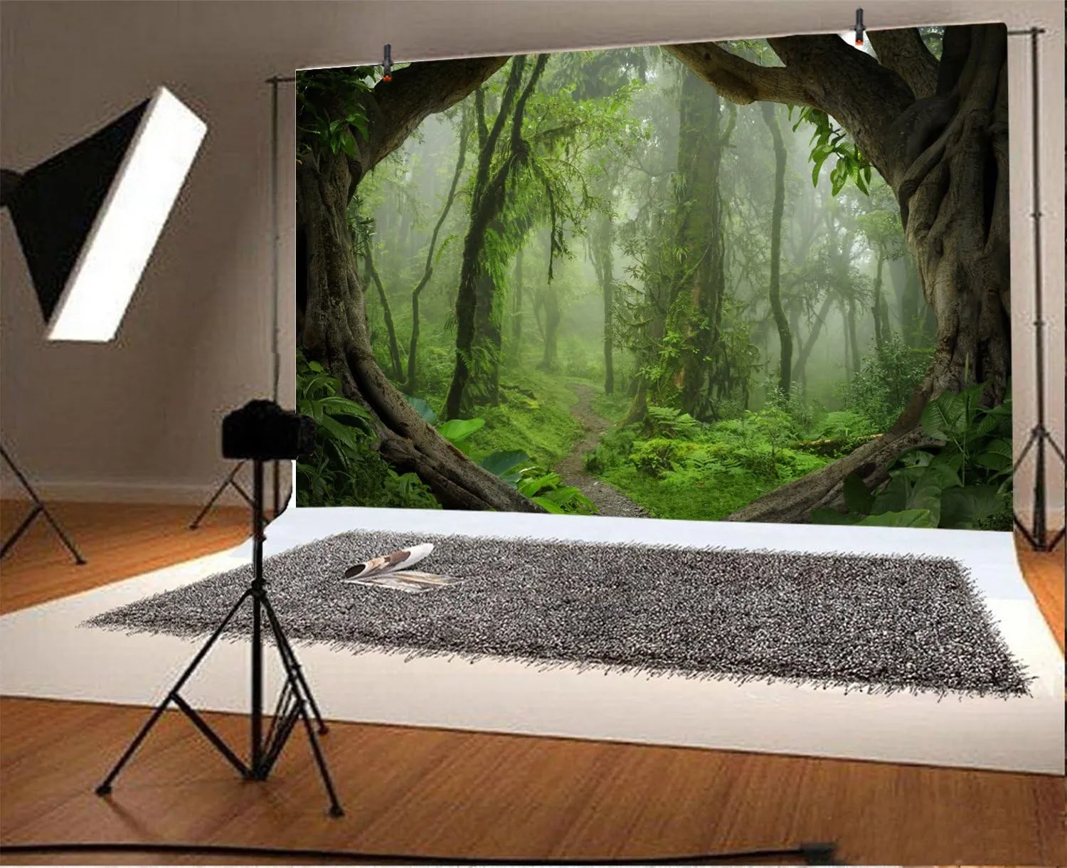 AOFOTO 6x4ft Forest Backdrop Tropical Jungle Rainforest Backdrops for Photography Fairytale Misty Deep Green Trees Pathway Background Suburbs Picnic Camping Boy Scouts Adventure Photo Studio Props