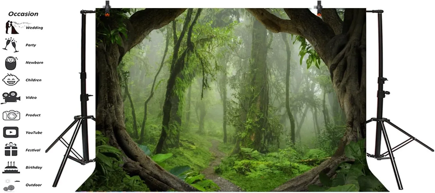 AOFOTO 6x4ft Forest Backdrop Tropical Jungle Rainforest Backdrops for Photography Fairytale Misty Deep Green Trees Pathway Background Suburbs Picnic Camping Boy Scouts Adventure Photo Studio Props