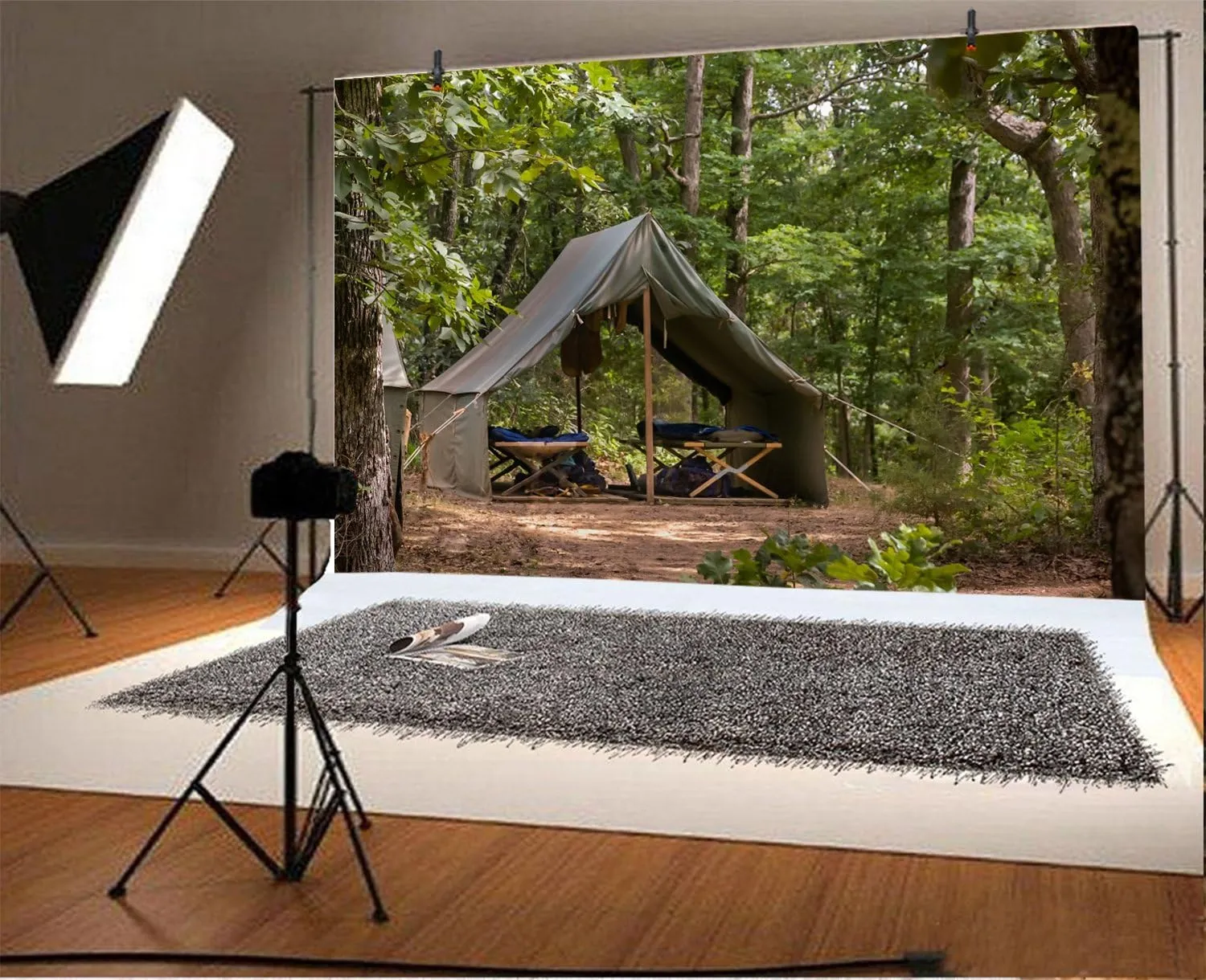 AOFOTO 7x5ft Scouts Forest Camping Backdrop Summer Camp Canvas Tent Photography Background Jungle Explore Hiking Woods Adventure Tree Plant Suburb Picnic Outdoor Campground Girl Boy Photo Studio Props