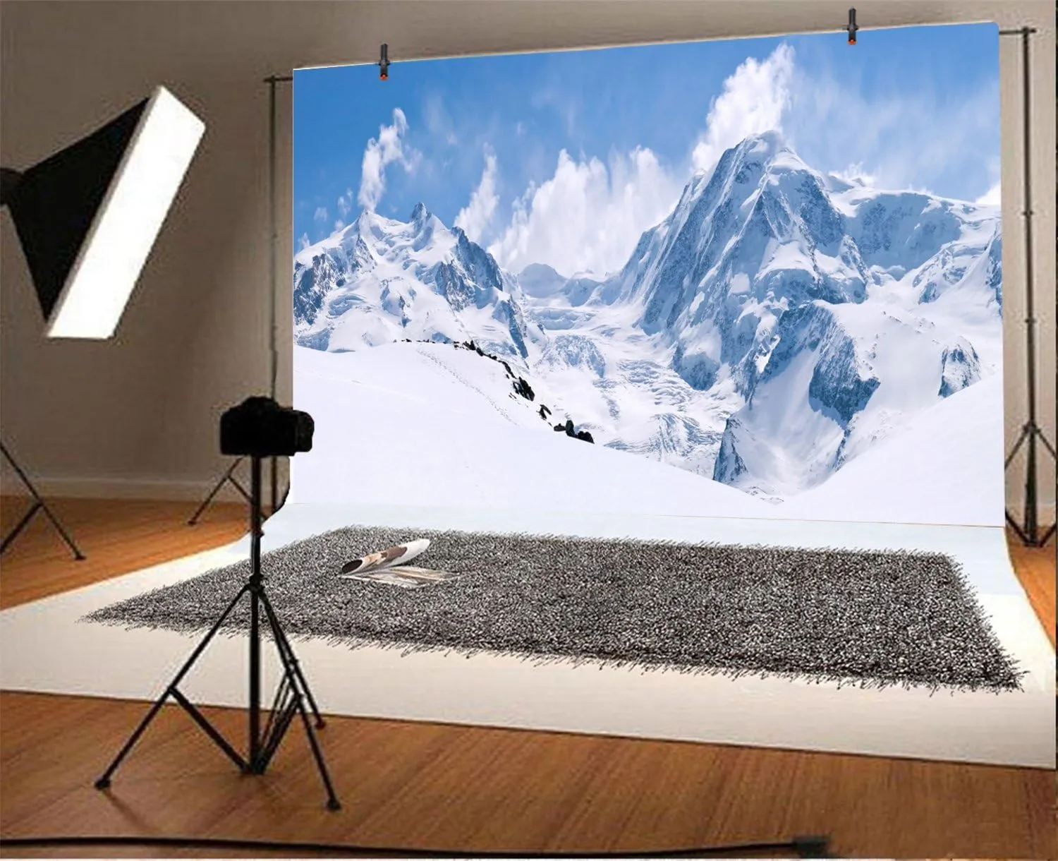 AOFOTO 8x6ft Snowy Mountain Range Backdrop Cold Winter Scenery Photography Background Blue Sky Snow-Covered Alpine Snow High Hill Peak Ski Nature Landscape Travel Photo Studio Props Vinyl Wallpaper
