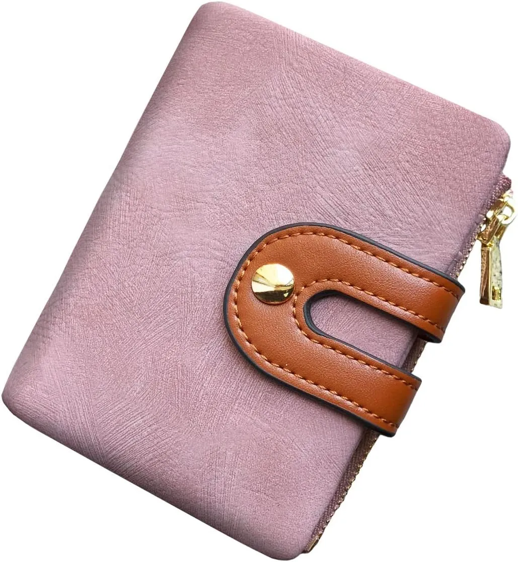 AOXONEL Women's Rfid Small Bifold Leather Wallet Ladies Mini Zipper Coin Purse id card Pocket,Slim Compact Thin