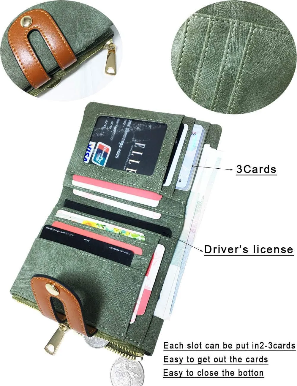 AOXONEL Women's Rfid Small Bifold Leather Wallet Ladies Mini Zipper Coin Purse id card Pocket,Slim Compact Thin