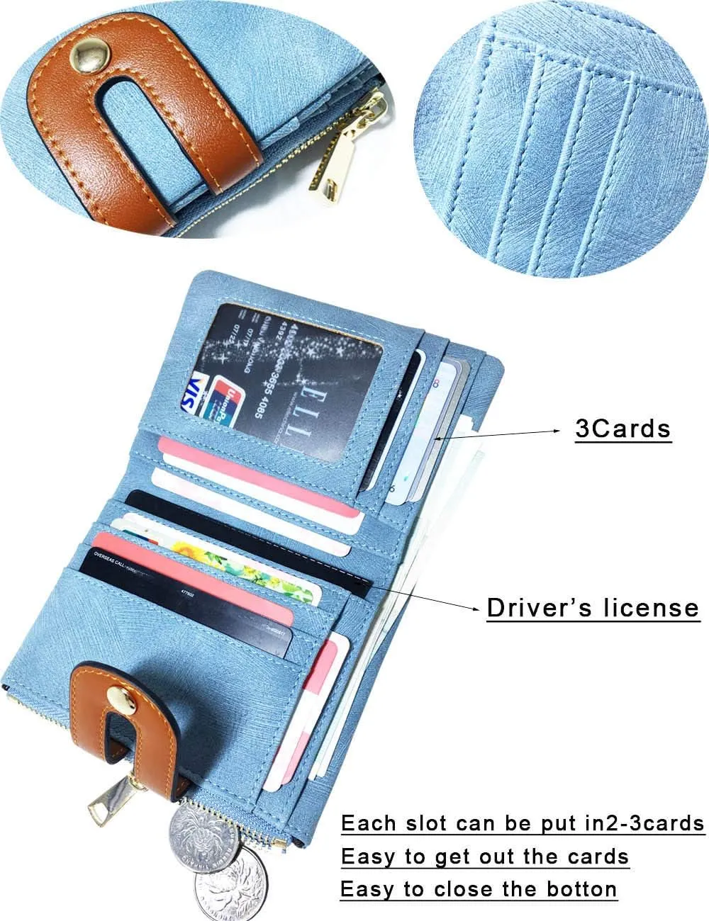AOXONEL Women's Rfid Small Bifold Leather Wallet Ladies Mini Zipper Coin Purse id card Pocket,Slim Compact Thin