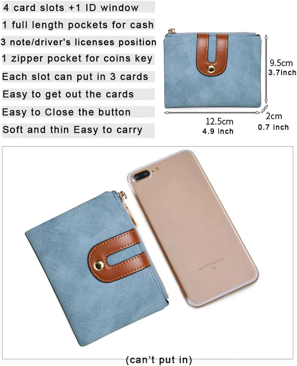 AOXONEL Women's Rfid Small Bifold Leather Wallet Ladies Mini Zipper Coin Purse id card Pocket,Slim Compact Thin