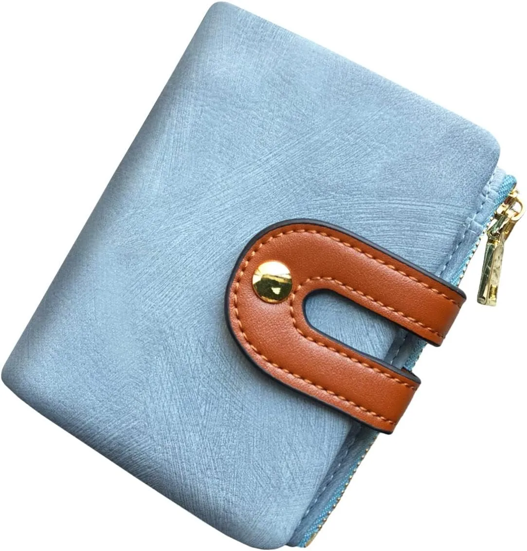 AOXONEL Women's Rfid Small Bifold Leather Wallet Ladies Mini Zipper Coin Purse id card Pocket,Slim Compact Thin