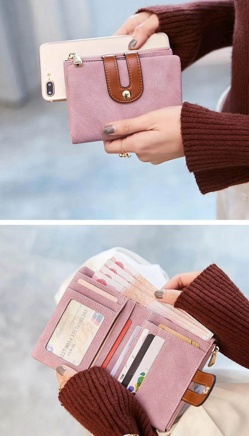 AOXONEL Women's Rfid Small Bifold Leather Wallet Ladies Mini Zipper Coin Purse id card Pocket,Slim Compact Thin