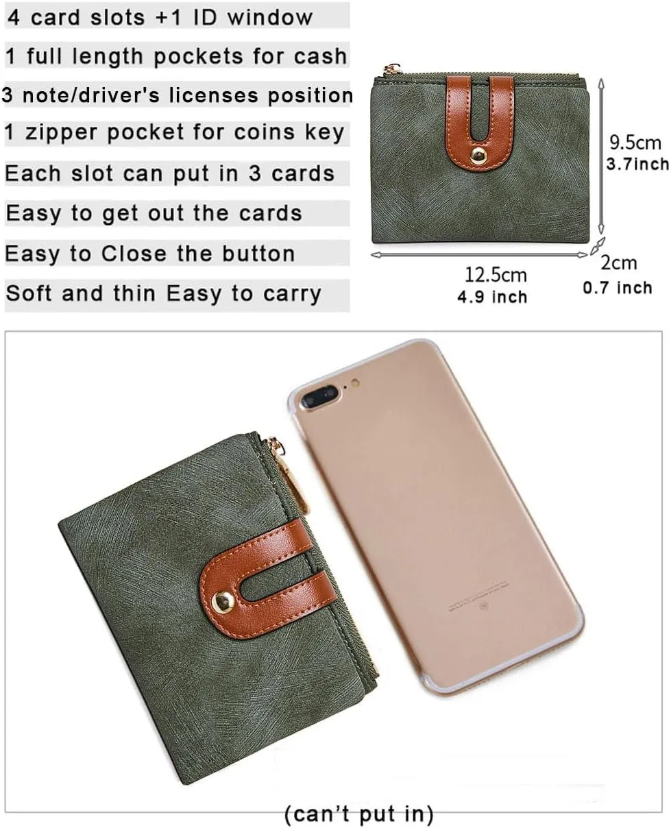 AOXONEL Women's Rfid Small Bifold Leather Wallet Ladies Mini Zipper Coin Purse id card Pocket,Slim Compact Thin