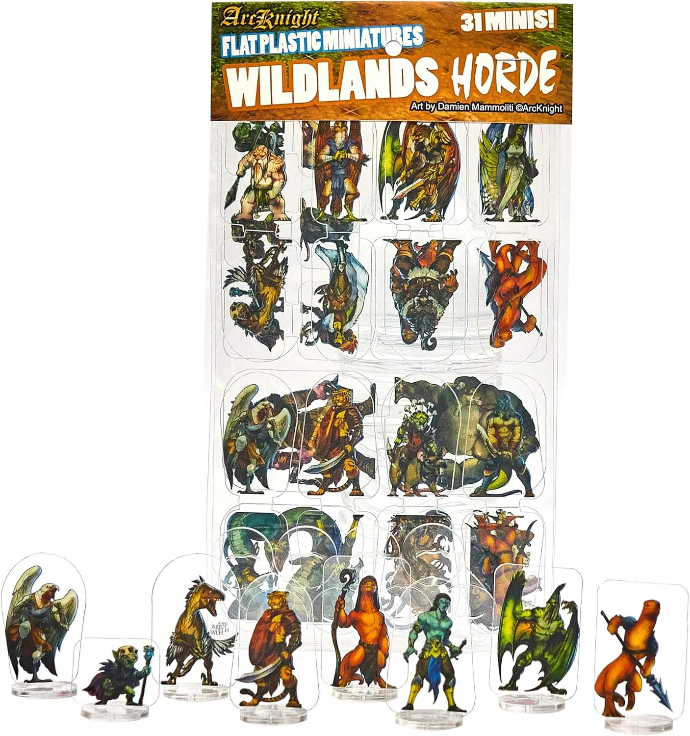 Arcknight Flat Plastic Miniatures: Wildlands HORDE; 31 Unique Wilderness-Themed Enemy Minis for DnD5e and Pathfinder; Affordable, Skinny Figurines for Dungeons and Dragons and other Tabletop RPG games
