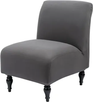 Armless Accent Slipper Chair Cover Slipcover,Stretch Spandex Removable Jacquard Non-Slip Silp Cover for Accent Chair Without Arms Furniture Protector for Living Dining Room(Dark Gray, 1)