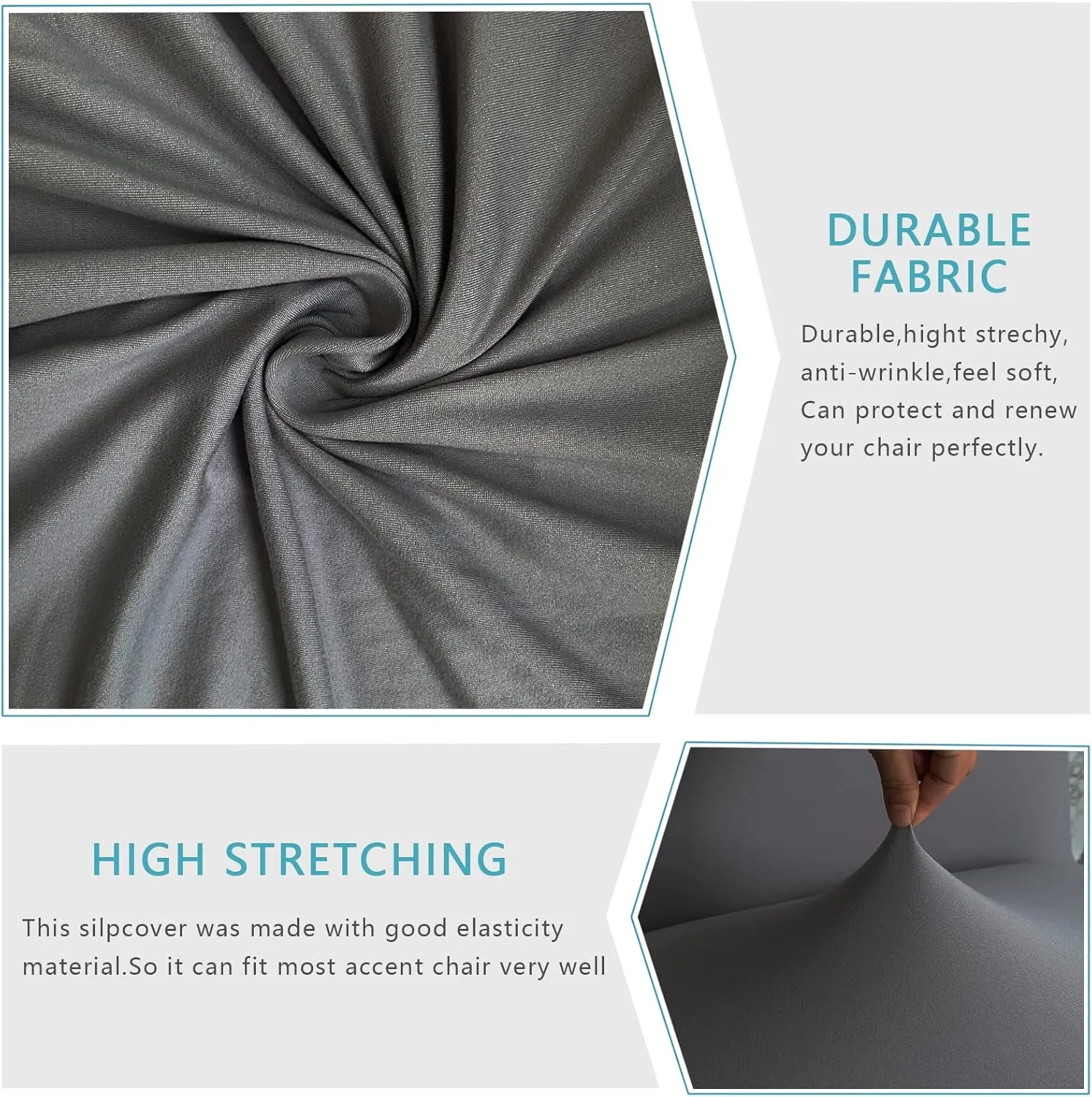 Armless Accent Slipper Chair Cover Slipcover,Stretch Spandex Removable Jacquard Non-Slip Silp Cover for Accent Chair Without Arms Furniture Protector for Living Dining Room(Dark Gray, 1)