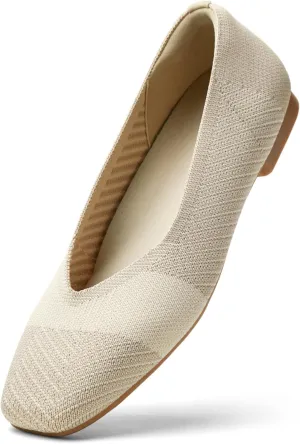Arromic Black Flats Shoes for Women, Square Toe Ballet Flats Shoes, Washable Comfortable Knit Flats for Women, Soft Slip on Black Flats for Dressy Wedding Work Office Casual