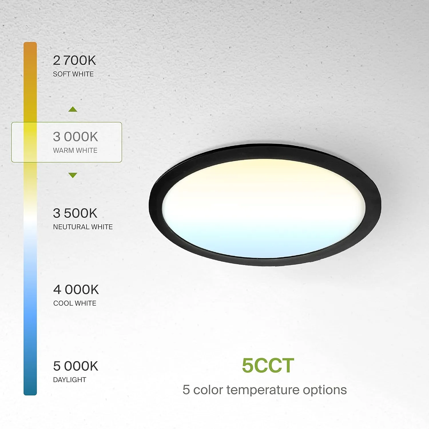 ASD 1 Pack 12 Inch LED Recessed Lighting, 5 CCT 2700K-5000K CRI90 , 24W 90W Eqv, Ultra Thin Dimmable Ceiling Lights with J Box, Canless Wafer Downlight, Round Slim Panel Light, UL Energy Star, Black