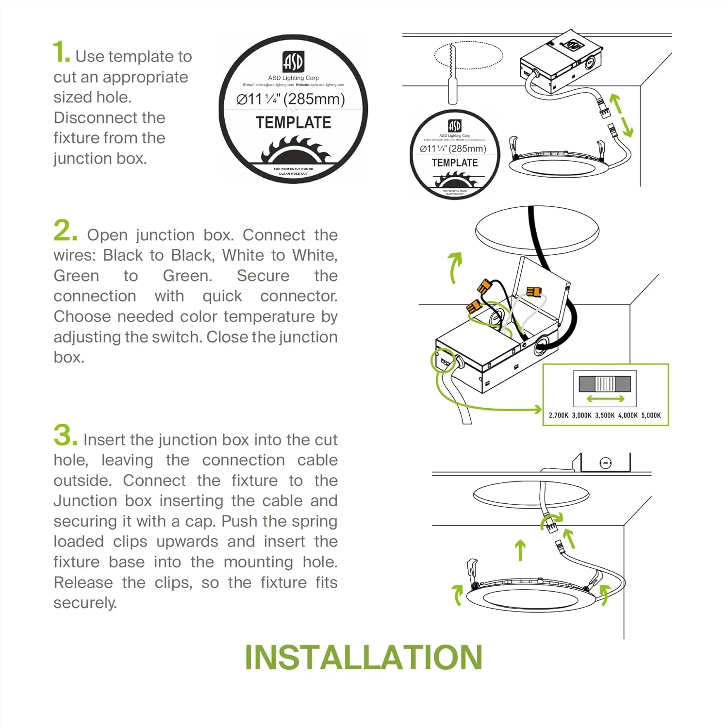 ASD 1 Pack 12 Inch LED Recessed Lighting, 5 CCT 2700K-5000K CRI90 , 24W 90W Eqv, Ultra Thin Dimmable Ceiling Lights with J Box, Canless Wafer Downlight, Round Slim Panel Light, UL Energy Star, Black