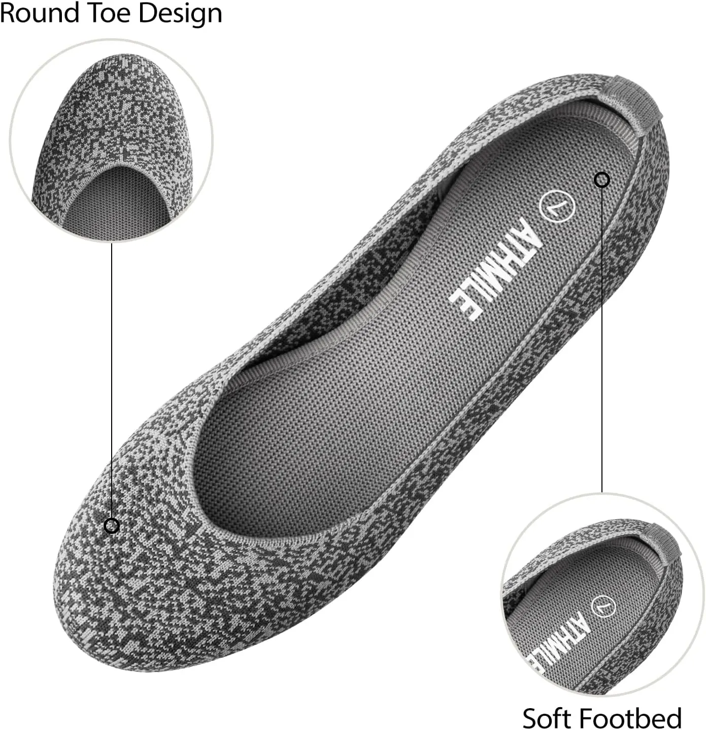 ATHMILE Women's Flat Ballet Shoes Knit Flat Shoes for Women Round Toe Slip on Women Flats for Dressy Casual Office Work Wedding Comfort Soft