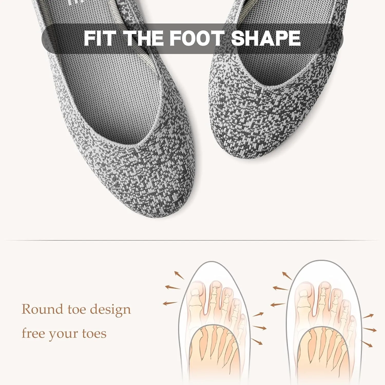ATHMILE Women's Flat Ballet Shoes Knit Flat Shoes for Women Round Toe Slip on Women Flats for Dressy Casual Office Work Wedding Comfort Soft