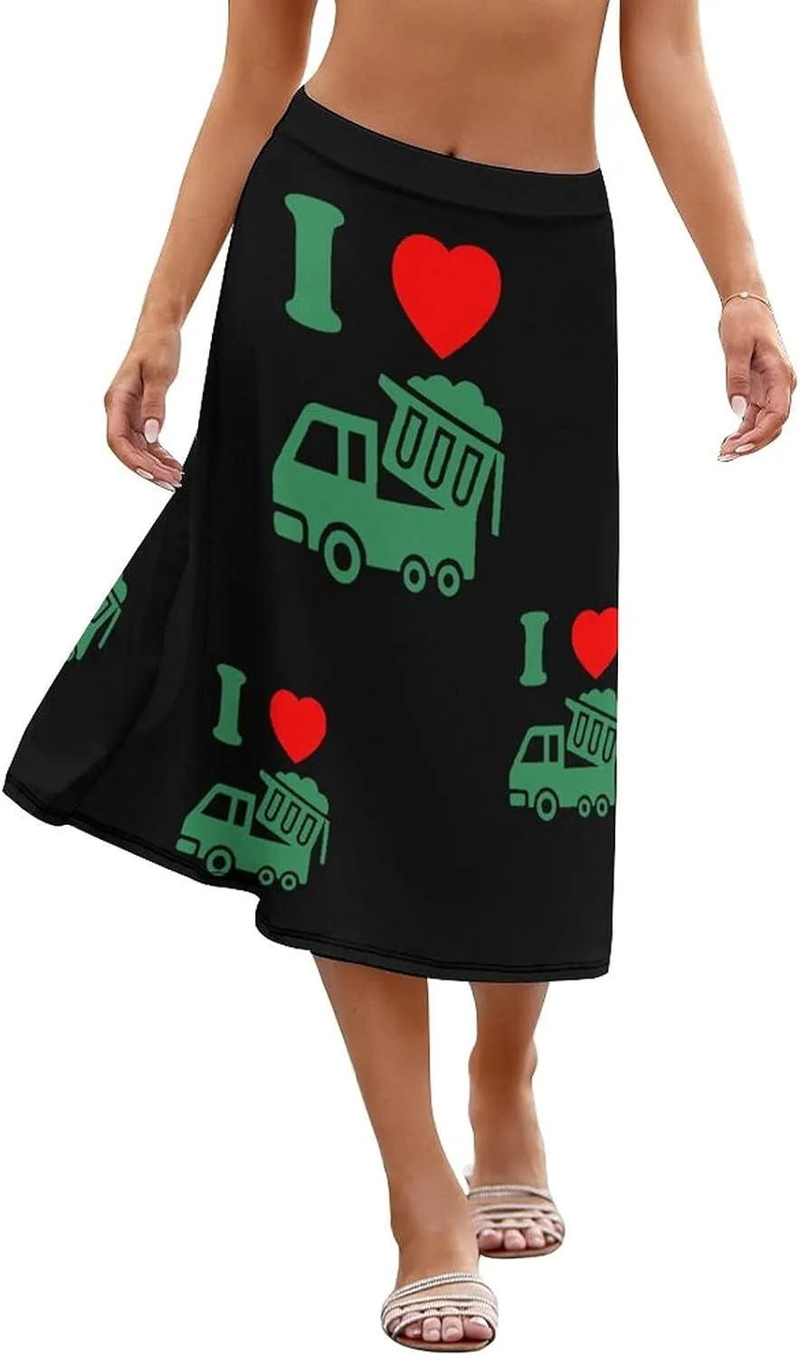 BAIKUTOUAN I Heart Love Trash Garbage Trucks Beach Skirt Midi for Women Summer Print