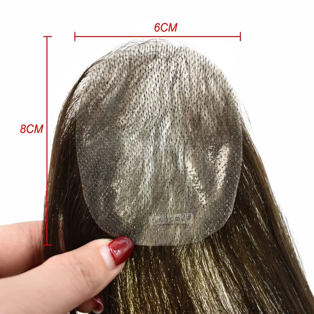Bald Spot Hair Patch For Men V-Looped Remy Human Hair Patch For Bald Spot Natural lookimg Hair Replacement Unit Thin Skin Hair Piece for Bald Spot Hair Systems (#4 MEDIUM BROWN, 4cm X 8cm - 6 INCH)