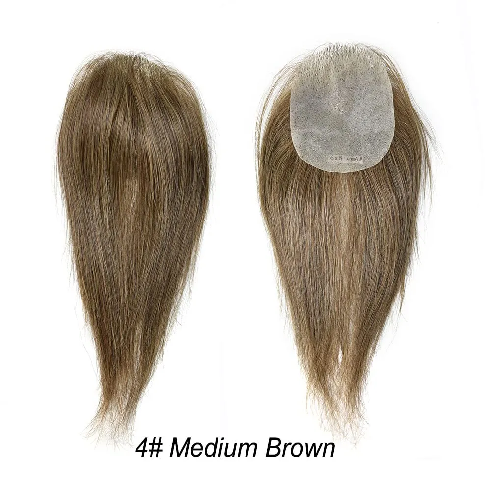 Bald Spot Hair Patch For Men V-Looped Remy Human Hair Patch For Bald Spot Natural lookimg Hair Replacement Unit Thin Skin Hair Piece for Bald Spot Hair Systems (#4 MEDIUM BROWN, 4cm X 8cm - 6 INCH)