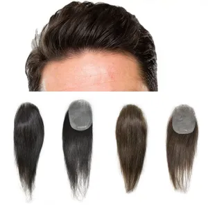 Bald Spot Hair Patch V-Looped Remy Human Hair Patch For Bald Spot Natural lookimg Hair Replacement Unit Thin Skin Hair Piece for Bald Spot Hair Systems (6cmx8cm-14“, #1B OFF BLACK)
