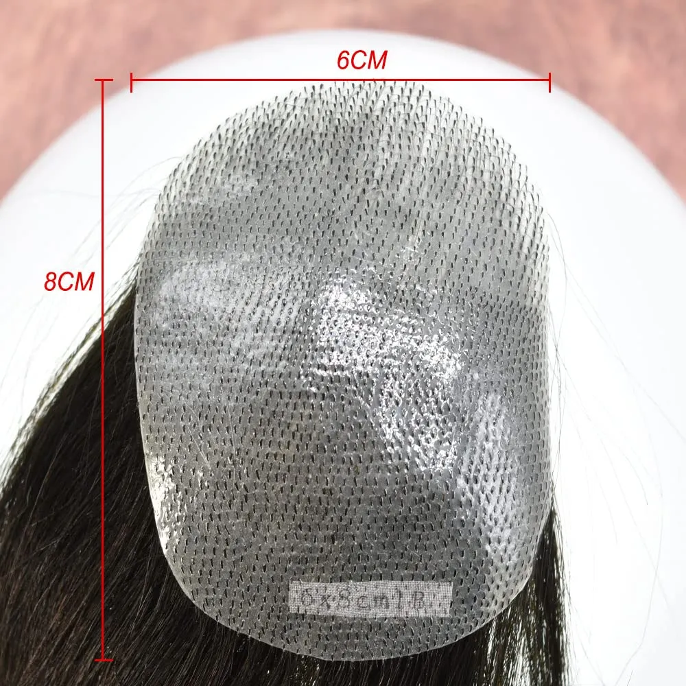 Bald Spot Hair Patch V-Looped Remy Human Hair Patch For Bald Spot Natural lookimg Hair Replacement Unit Thin Skin Hair Piece for Bald Spot Hair Systems (6cmx8cm-14“, #1B OFF BLACK)