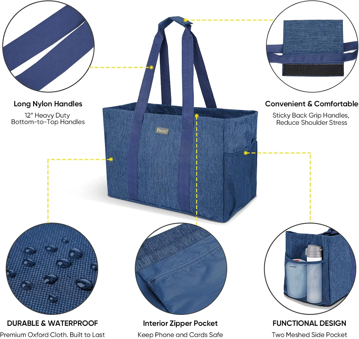 BALEINE Soft 9 Gallon Extra Large Utility Tote, Foldable Reusable Storage Bag (Denim Blue)