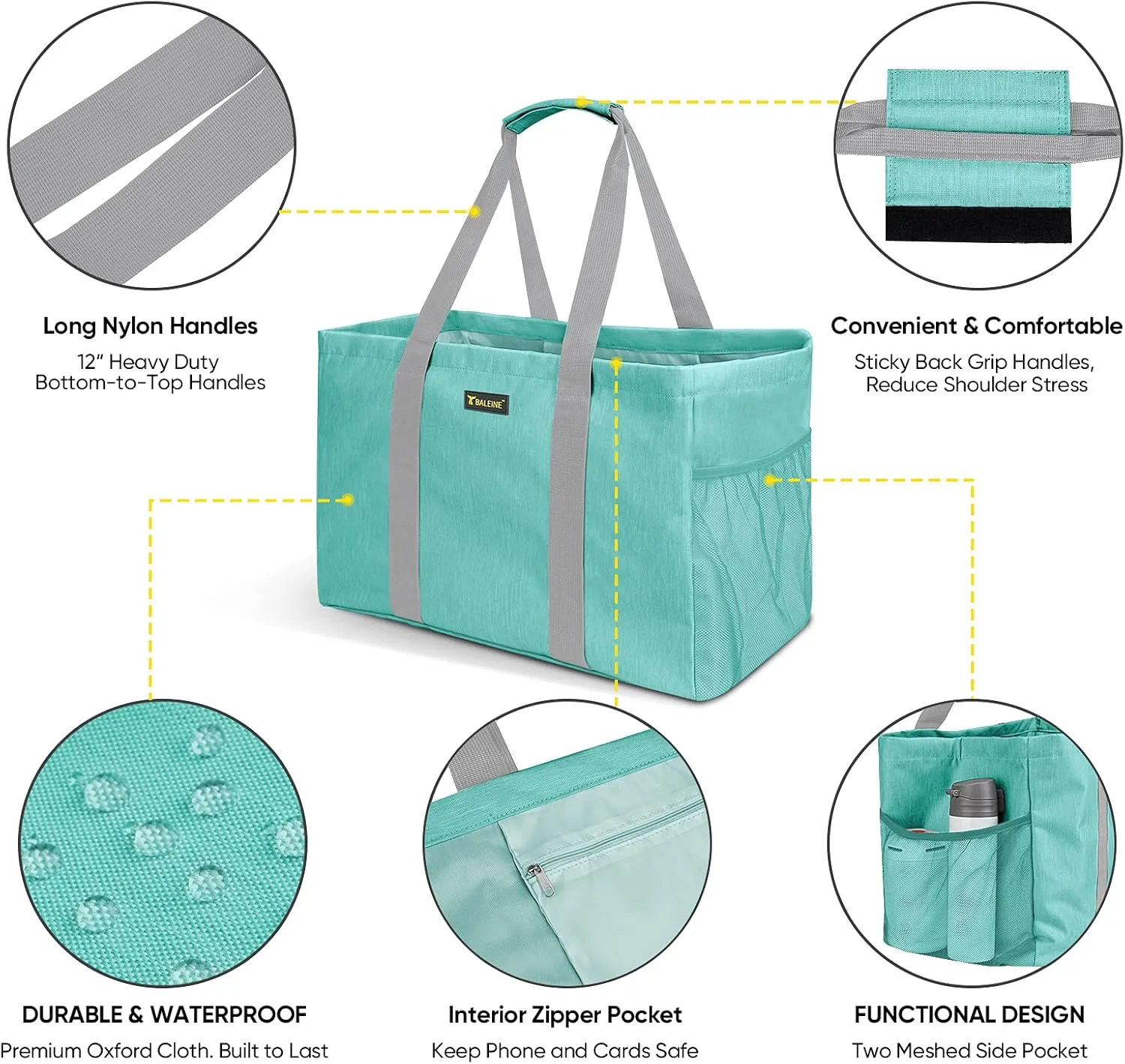 BALEINE Soft 9 Gallon Extra Large Utility Tote, Foldable Reusable Storage Bag (Sea Green)