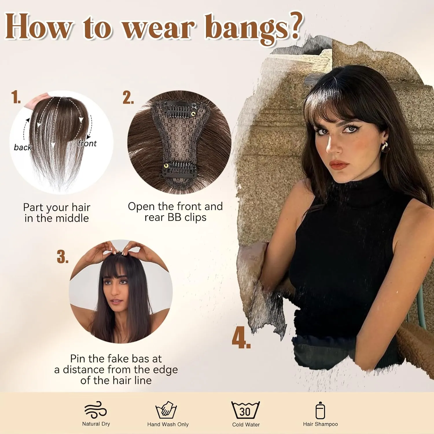 Bangs Hair Clip in Bangs Hair Toppers for Women 100% Real Human Hair Clip on Bangs for Women Dark Brown Wispy Fack Bangs 360°Cover Lace Topper Bangs for Daily Wear