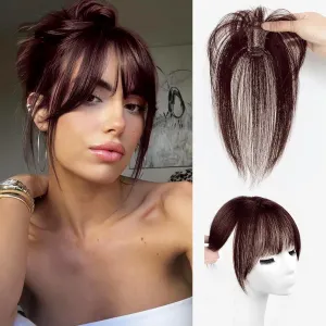 Bangs Hair Clip in Bangs Hair Toppers for Women 100% Real Human Hair Clip on Bangs for Women Dark Brown Wispy Fack Bangs 360°Cover Lace Topper Bangs for Daily Wear