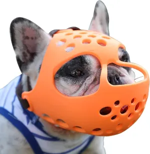 BARKLESS Short Snout Dog Muzzle, Soft Silicone Flat Faced Muzzle for French Bulldog Shih Tzu and Pug for Biting Chewing Licking and Grooming, Allows Panting